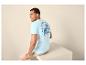 T-shirt homme bleu clair avec imprimé palmier et texte 'BRIGHT DAYS BOLD VIBES SUNSHINE & WAVES' au dos.
