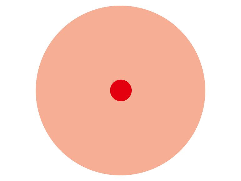 Un cercle couleur pêche avec un point rouge au centre.