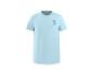 T-shirt bleu clair avec imprimé palmiers et texte 'SUNSHINE & WAVES'.