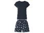 Haut à manches courtes et short bleu foncé pour femme avec motif coquillages et étoiles de mer.
