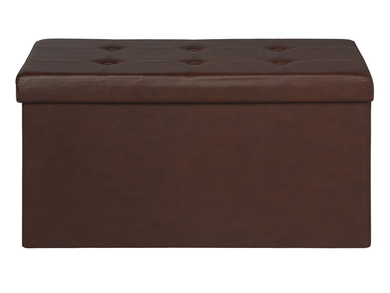 Un coffre de rangement brun avec un siège rembourré.