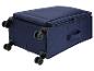 Valise de voyage bleue avec roulettes et fermeture éclair.