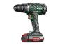 Une perceuse-visseuse sans fil Parkside X20V Team verte avec une batterie.