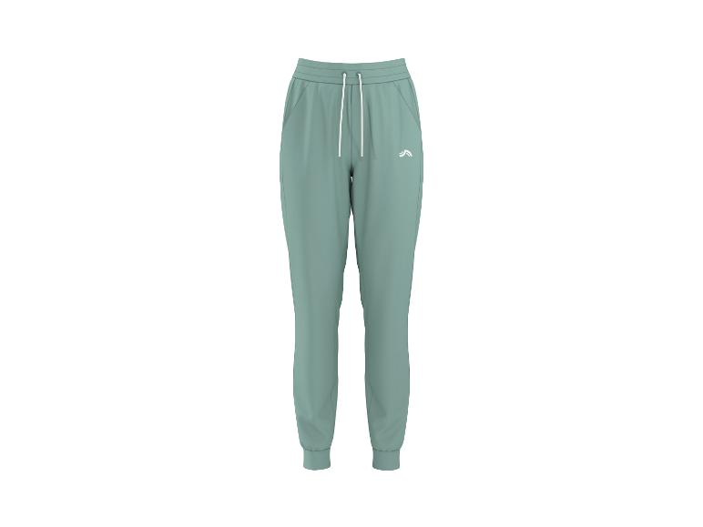 Pantalon de jogging vert avec cordon de serrage et chevilles élastiques.