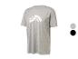 Un t-shirt gris avec un logo blanc.