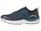 Chaussures de course noires avec des détails verts.