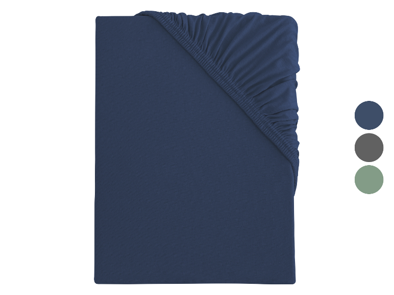 Drap-housse jersey bleu marine, gris foncé et vert foncé.