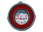 Un seau pliable de Dirt Devil, gris et rouge.