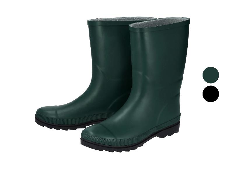 Bottes de pluie vertes doublées, avec options de couleur vert foncé et noir.
