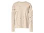T-shirt beige à manches longues avec pois noirs et ourlet volanté