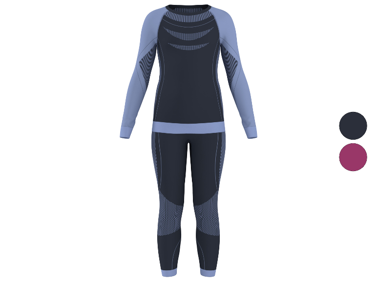 Ensemble de sous-vêtements thermiques pour femme en bleu foncé et bleu clair avec deux options de couleur.