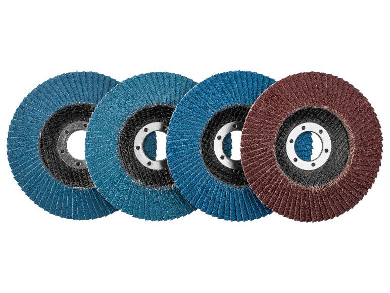 Disques à lamelles bleus et marrons pour meuleuse d'angle.