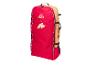 Sac de sport rouge et beige avec détails blancs et poignées.