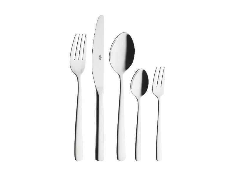 Ensemble de couverts GSW Classic: couteau, fourchette de table, cuillère à soupe, cuillère à café et fourchette à dessert.