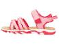 Sandales roses pour enfants avec brides et fermeture velcro ajustable.