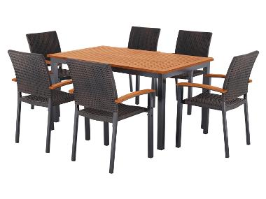 LIVARNO® Table de jardin + Lot de 6 fauteuils en résine tressée Valencia
