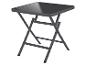Table pliante carrée grise avec plateau en verre, idéale pour les petits espaces.