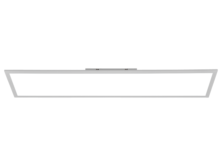 Plafonnier LED long et rectangulaire au design moderne.