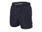 Short de bain homme bleu marine avec cordon de serrage sur fond blanc.