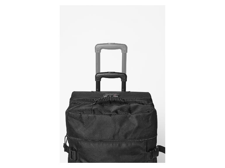 Valise de voyage noire avec poignée télescopique sur fond blanc