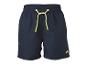 Short de bain homme bleu foncé avec cordon de serrage jaune et petit logo jaune.