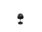 Lampe de table noire avec abat-jour plissé et base ronde.