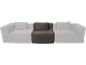 Canapé modulaire avec deux sections d'extrémité gris clair et une section centrale gris foncé.