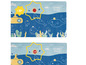 Deux tapis de bain bleus à thème sous-marin de Bada Bulle avec un sous-marin jaune et une baleine.