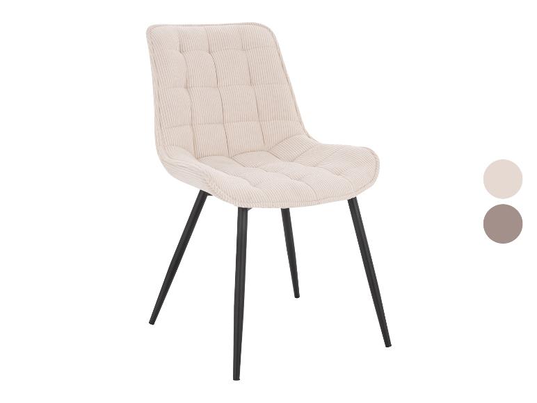 Chaise de salle à manger rembourrée en velours côtelé beige avec pieds en métal noir
