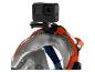 GoPro fixée sur un masque de plongée orange.
