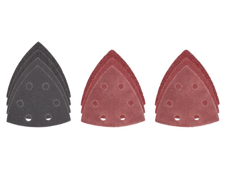 Lot de patins de ponçage triangulaires noirs et rouges pour ponceuses.
