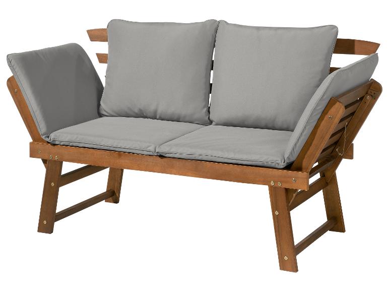 Banc de jardin en bois avec dossiers réglables et coussins gris
