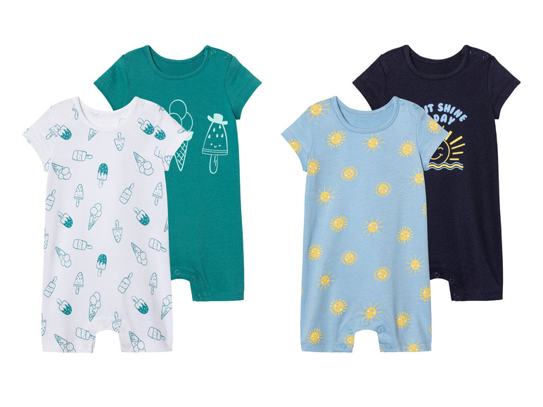 Bodies bébé avec des imprimés de glaces, de soleils et 'Let it shine'.