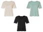 Trois t-shirts en lin : beige, vert d'eau et noir.