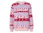 Un pull de Noël rose avec des rennes et des cannes en sucre.