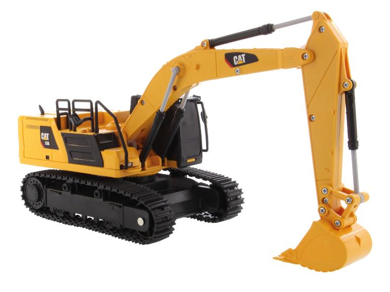 Jouet pelleteuse CAT 336 jaune sur fond blanc