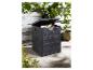 Une boîte de rangement noire à l'aspect bois pour les outils de jardin.