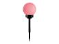 Lumière de jardin sphérique rose avec un piquet noir, isolée sur fond blanc.