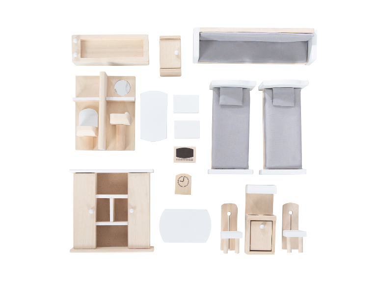 Meubles de jeu en bois pour maison de poupée.