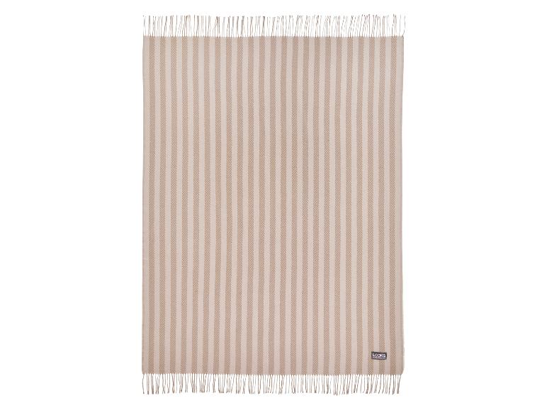 Plaid rayé beige et blanc avec franges