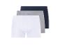 Trois boxers homme : blanc, gris et marine.