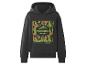 Sweat à capuche noir avec un imprimé camouflage vert et orange et le texte 'OVERWORLD EXPLORER'.