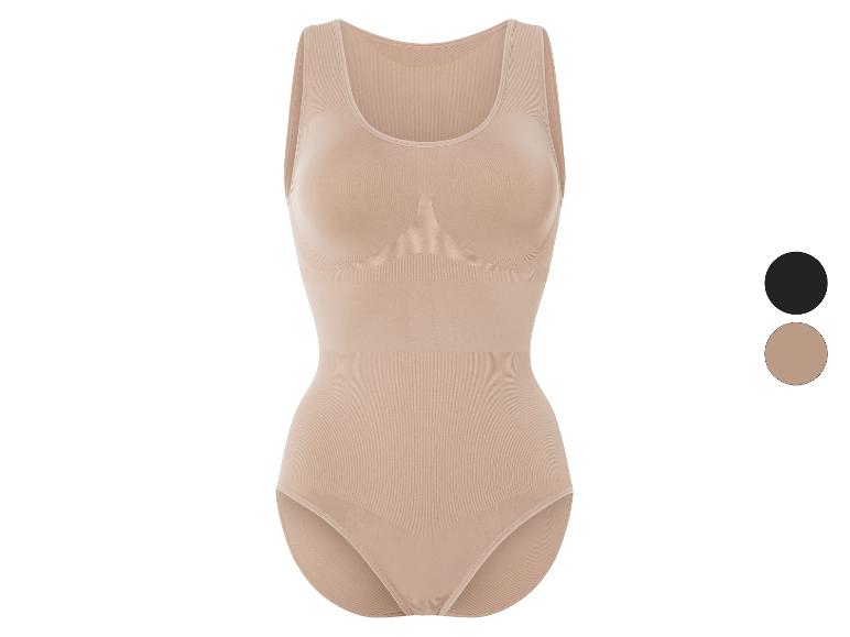 Un body sans couture avec soutien-gorge intégré en beige et noir.