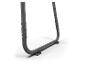 Base de support métallique grise réglable pour équipement sportif ou de jardin.