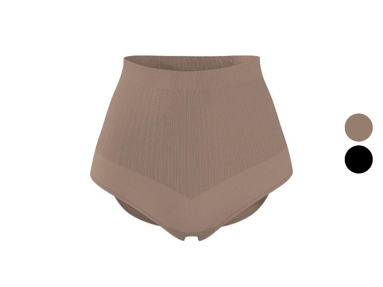 Culotte taille haute côtelée beige, avec échantillons de couleur beige et noire.