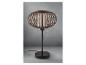 Une lampe de table noire avec un abat-jour en bois.