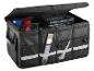 Boîte de rangement de coffre de voiture pliable noire avec outils et accessoires.