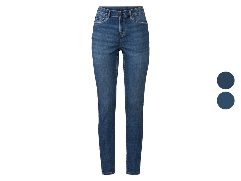 Jeans skinny bleu foncé pour femme.