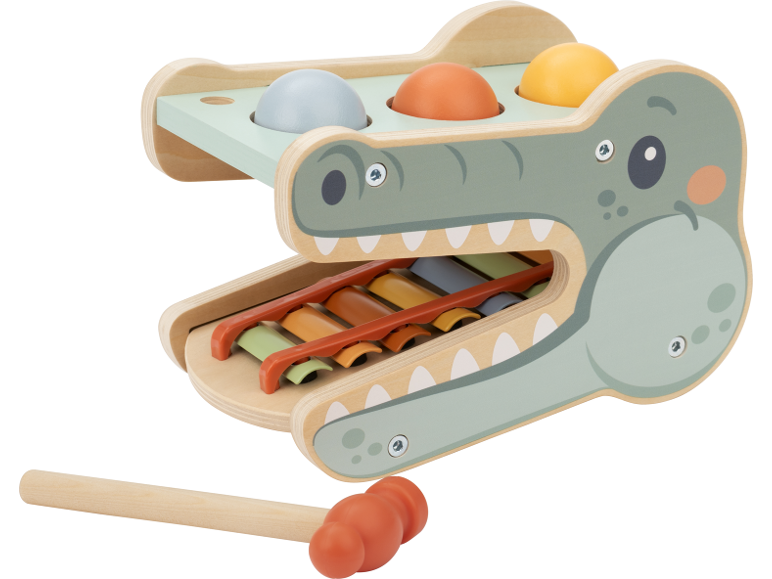 Banc à marteler crocodile avec xylophone et trois balles colorées