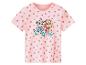 T-shirt rose à manches courtes pour enfants, imprimé de cœurs roses et de deux chiots.